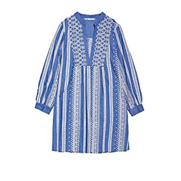 Zara Chambray Denim Eyelet Long Sleeve Smock Dress Sz S - Picture 2 of 13